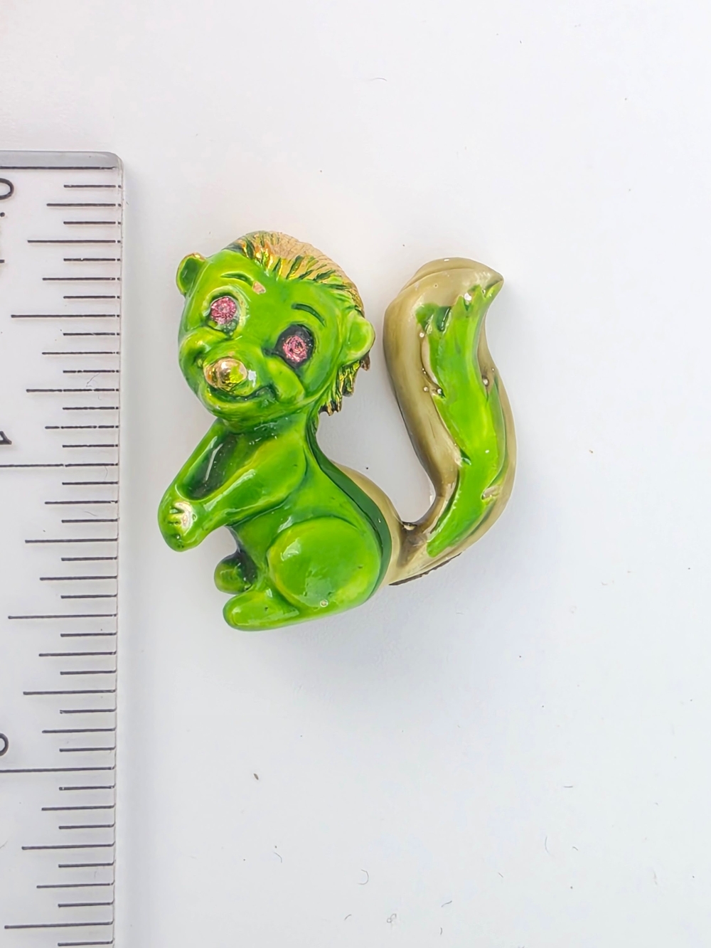 Cute Vintage Green Enamel Squirrel Pin 1.5"